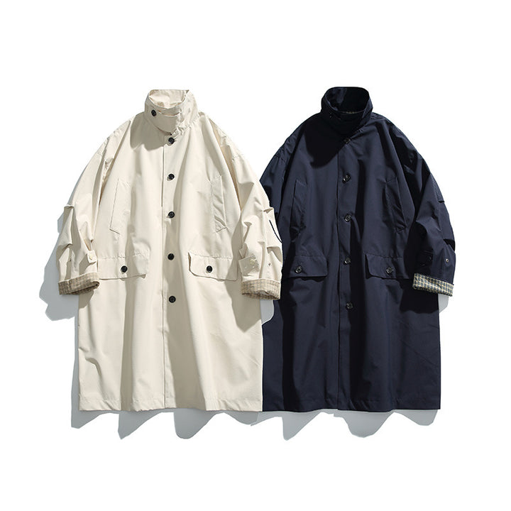 Men's oversized waterproof trench coat with stand collar and checked lining Mune Fashion