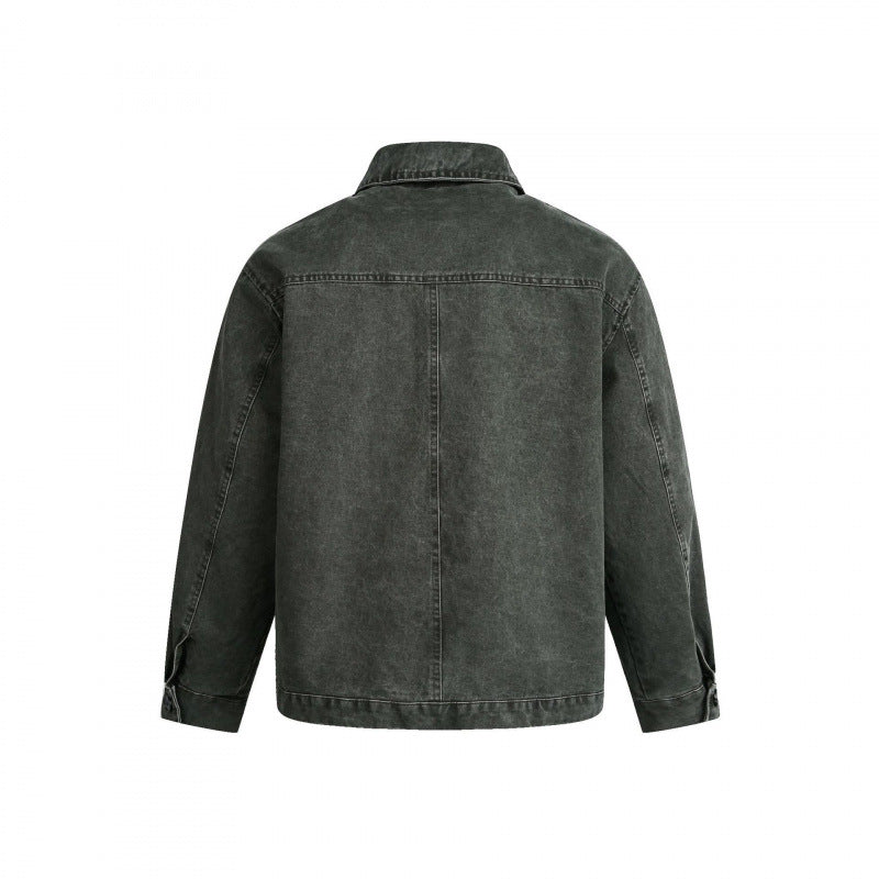 Men's Oversized Canvas Jacket with Shirt Collar, Raglan Seams and Full-length Zipper Mune Fashion