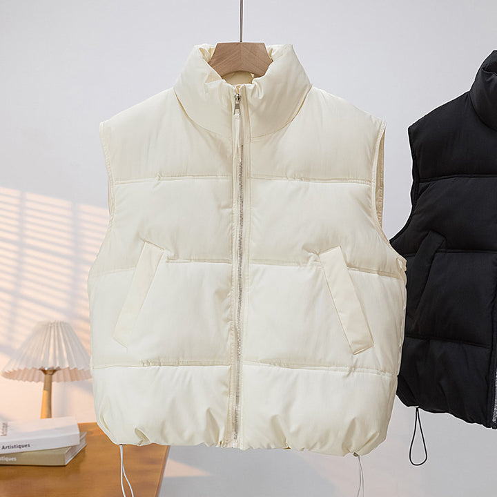 Women's quilted vest with high stand-up collar and adjustable hem Mune Fashion