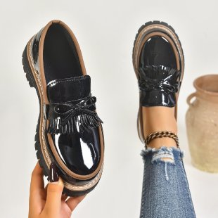Women's Fashion Patent Loafers with Oversized Bow and Chunky Profile Sole Mune Fashion