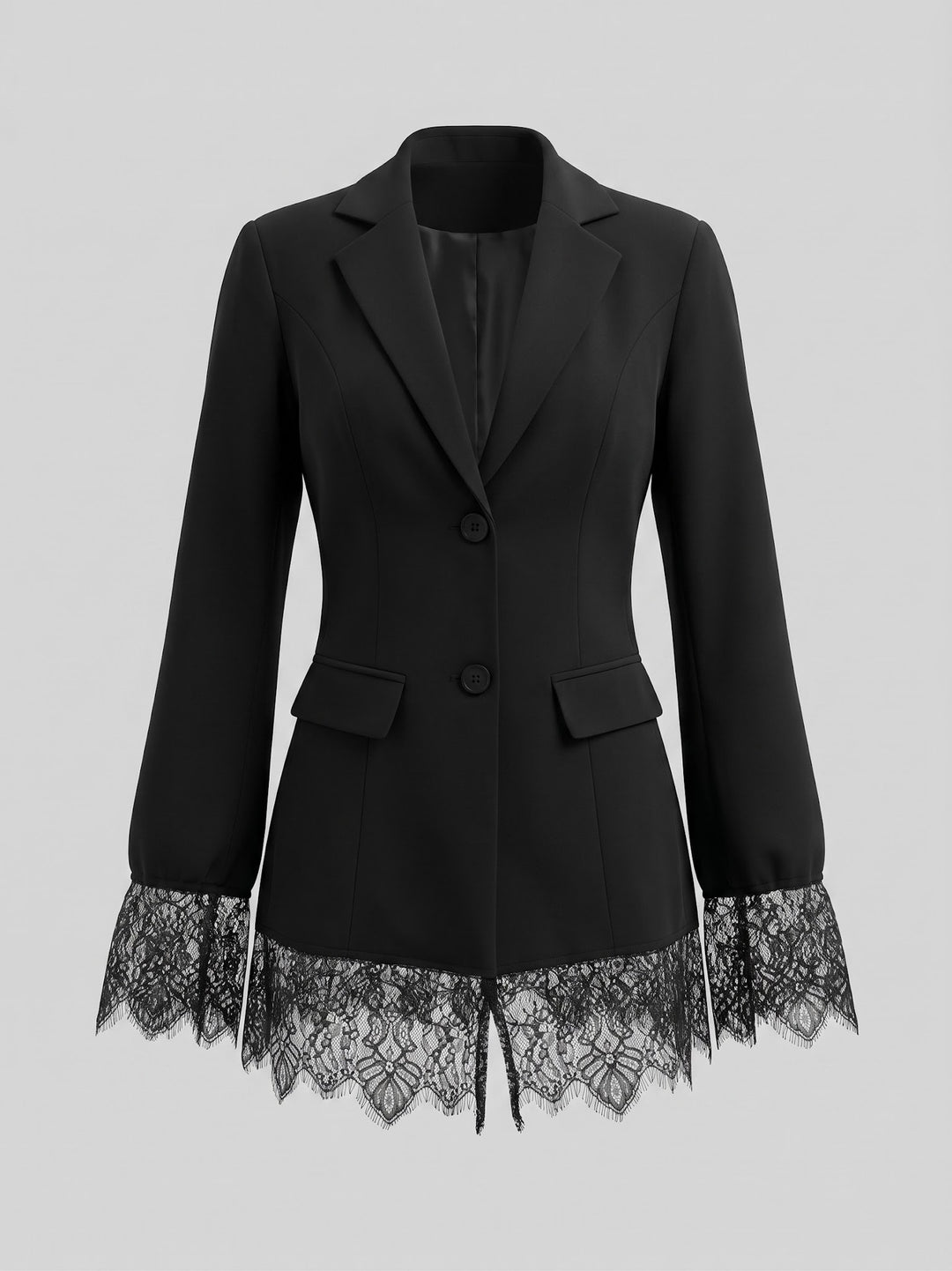Women's Tailored Blazer with Lace Trim at Hem and Cuffs Mune Fashion