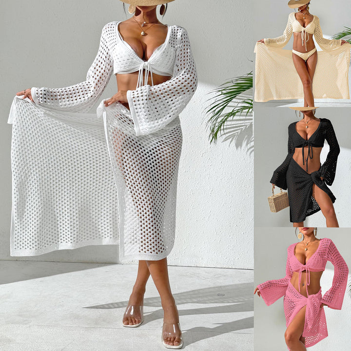 Ladies crocheted beach cover-up with elegant flared sleeves Mune Fashion