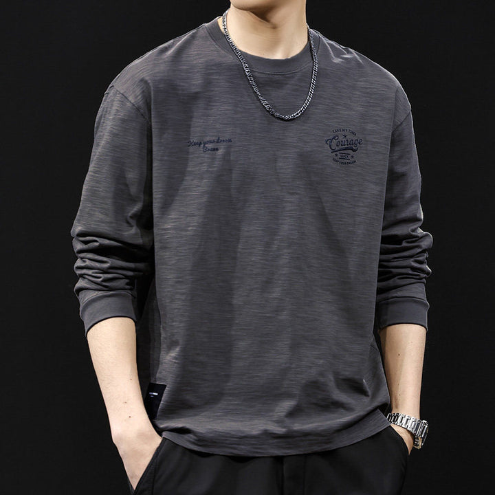 Men's long-sleeve shirt made of cotton blend with subtle wash texture and round neck Mune Fashion