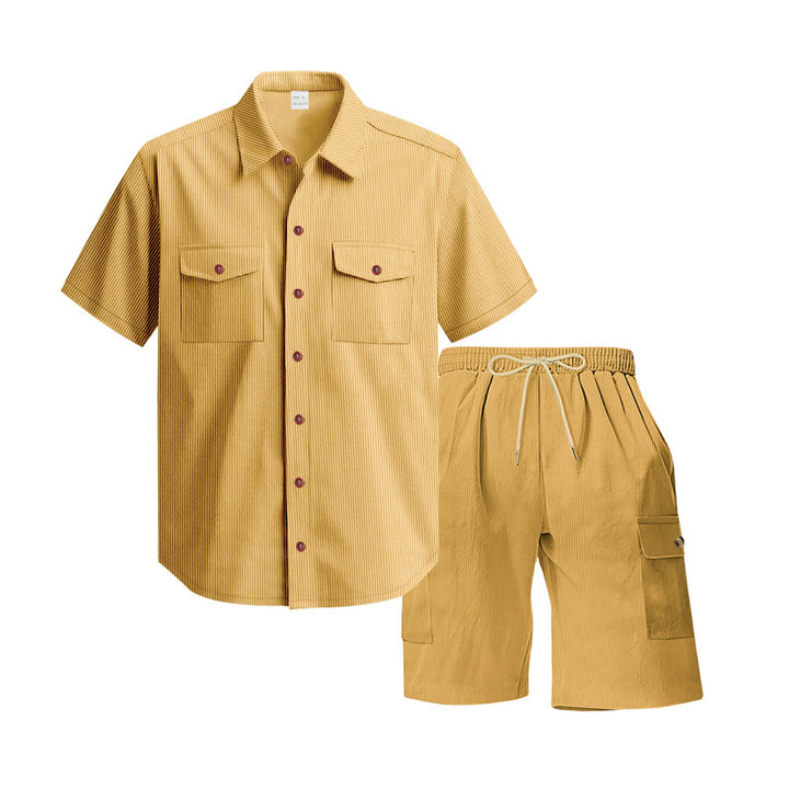 Men's structured short-sleeve shirt and bermuda set with flap pockets and elastic waistband Mune Fashion