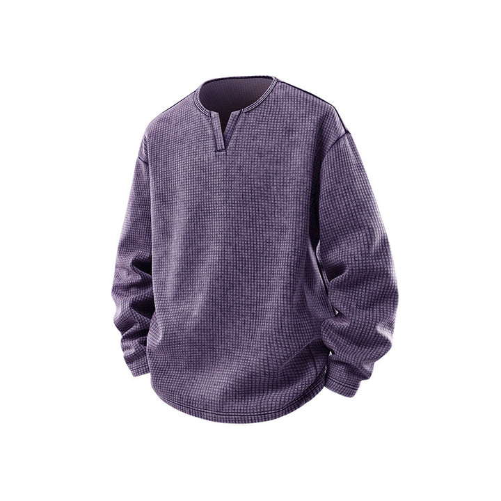 Men's waffle knit long sleeve with V-slit collar and relaxed fit Drune