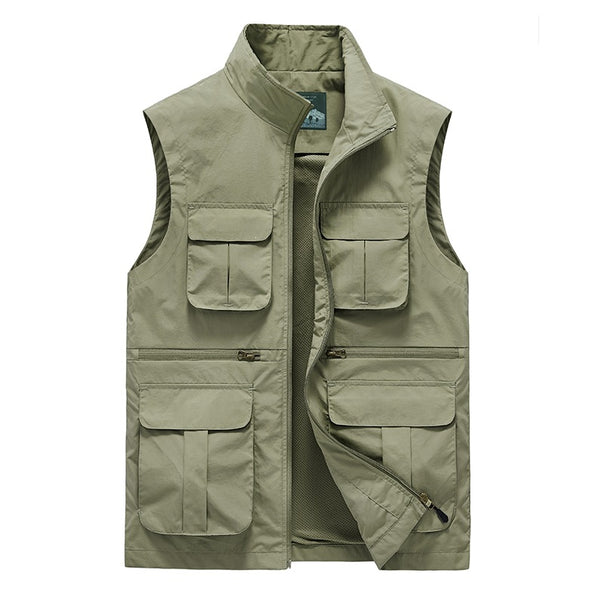 Men's multi-pocket utility vest with zipper, mesh lining & high stand-up collar Mune Fashion