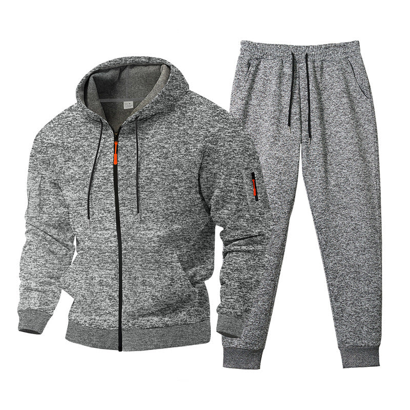 Men's marled hoodie sweat set with full zip, zip arm pocket, and drawstring joggers Mune Fashion