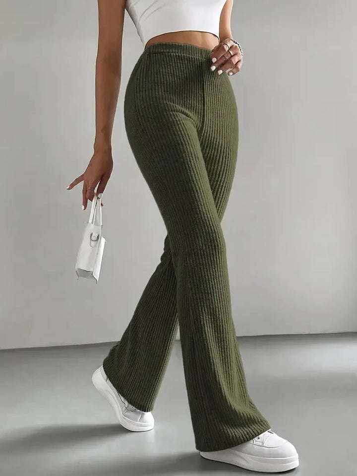 Women Ribbed High-Waist Flared Trousers made of soft fine knit Drune