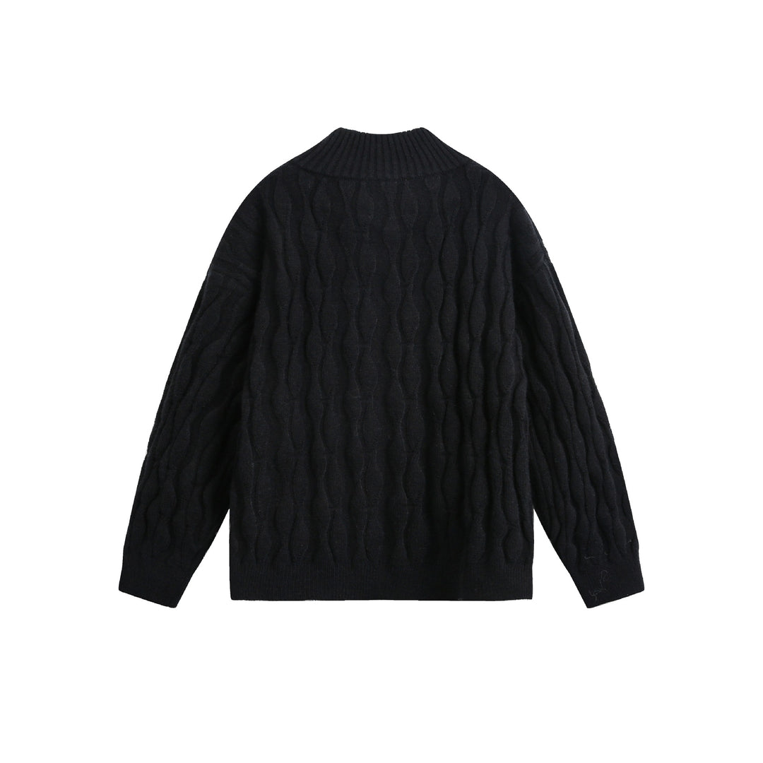 Unisex Chunky Knit Halfzip Sweater with Cable Pattern and Stand-up Collar Mune Fashion