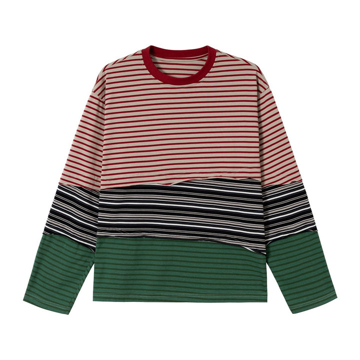 Unisex Casual Oversized Long Sleeve Shirt with Block Stripes made of Cotton Blend Mune Fashion