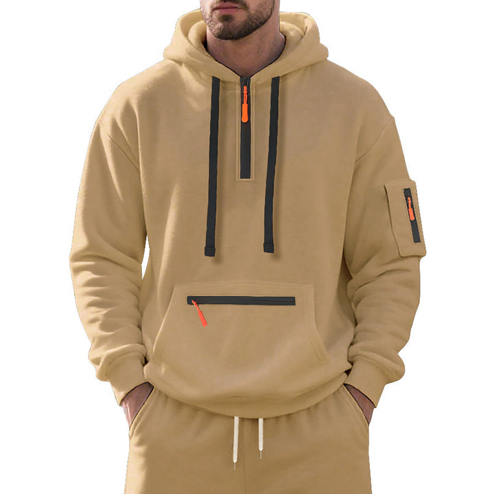 Men's Nan Technical Leisure Hoodie with Short Center Zip, Zipper Kangaroo Pocket and Sleeve Pocket Mune Fashion