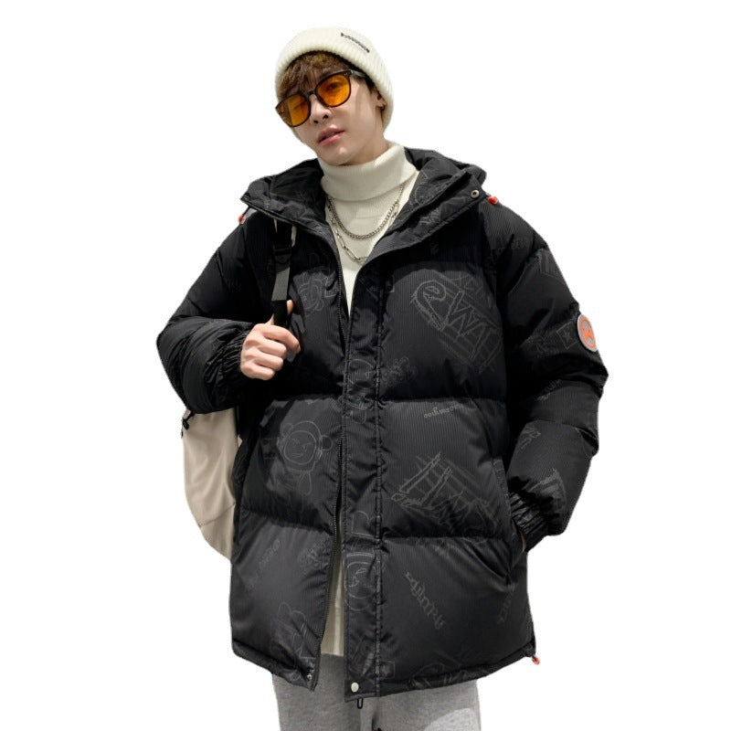 Men's padded oversized quilted jacket with hood and allover print Mune Fashion