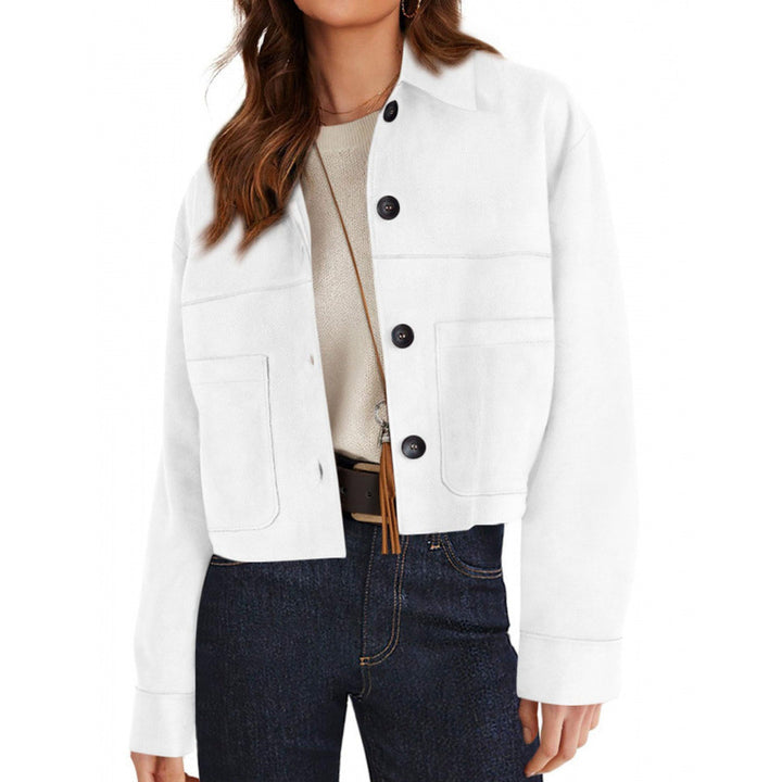 Women's short suede-look jacket with patch pockets and shirt collar Mune Fashion