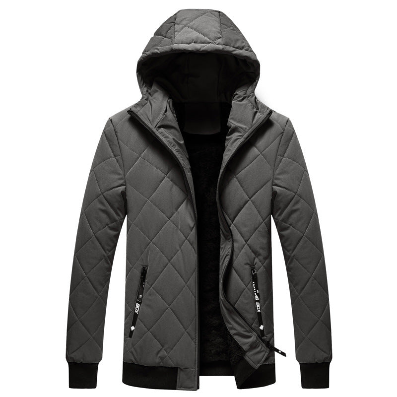 Men's quilted hooded jacket with light thermo insulation and ribbed cuffs Mune Fashion