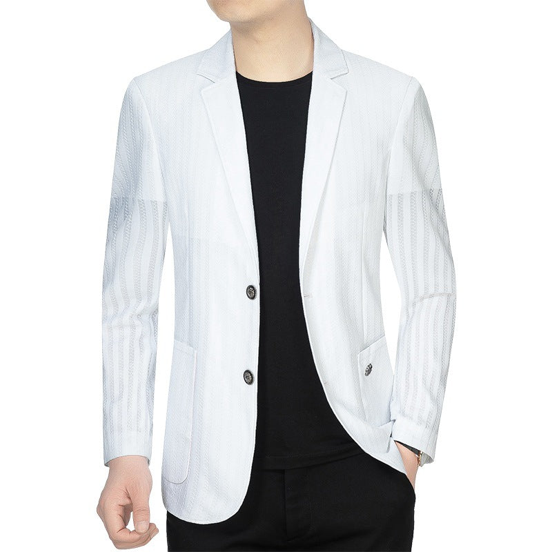 Men's Lightweight Seersucker Blazer with Textured Stripe and Half-Lined Construction Mune Fashion