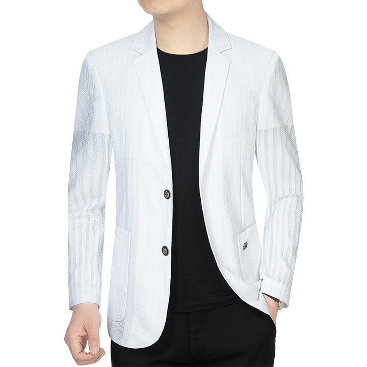 Men's Lightweight Seersucker Blazer with Textured Stripe and Half-Lined Construction Mune Fashion