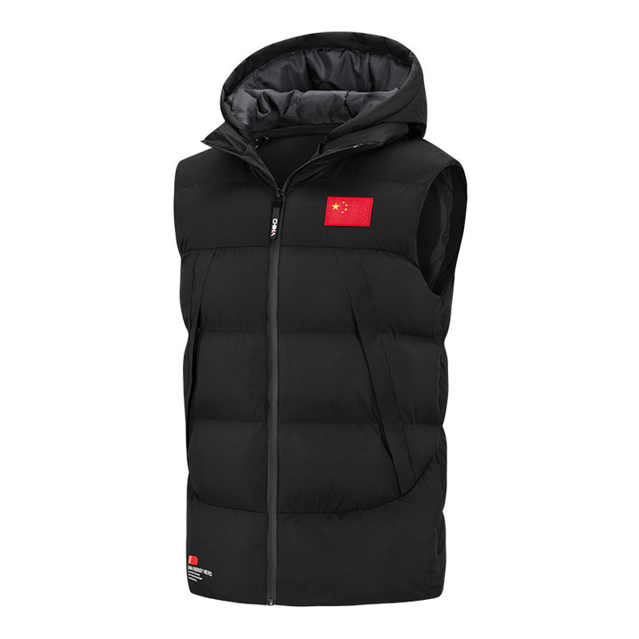 Men's padded hooded vest with windproof outer layer, thermal insulation, and chin protection Mune Fashion