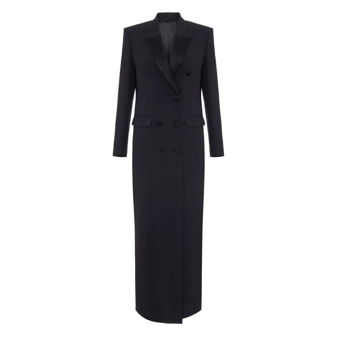 Women's double-breasted long-cut wool coat with pointed lapel Mune Fashion