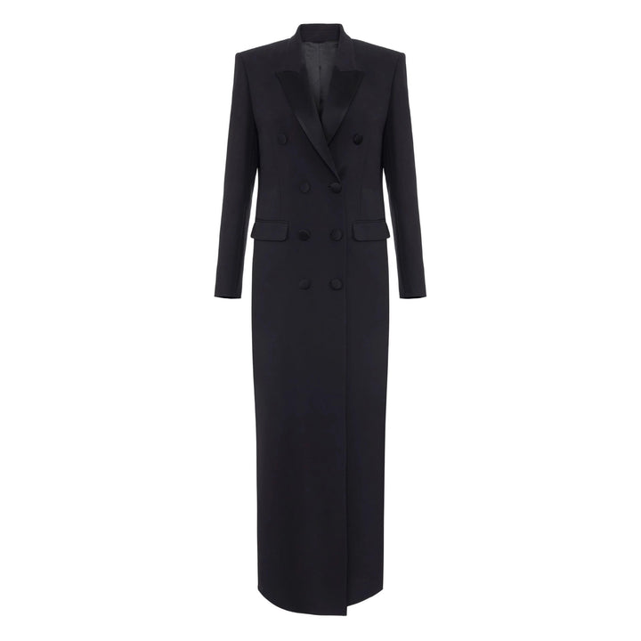 Women's double-breasted long-cut wool coat with pointed lapel Mune Fashion