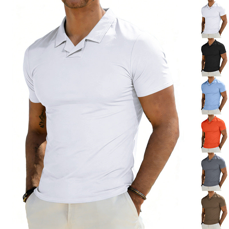 Men's slim fit short sleeve polo with open shirt collar and elastic cotton stretch Mune Fashion