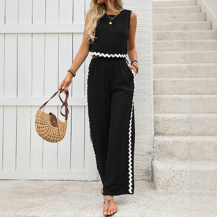 Women Casual Crop Top and Wide Pants Set Mune Fashion