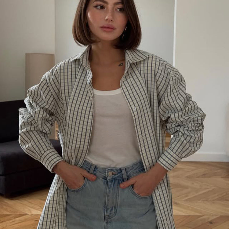 Women's Checked Oversized Shirt with Extended Hem Mune Fashion