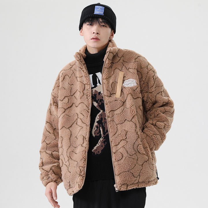 Women cozy teddy fleece jacket with stand-up collar and drawstring Mune Fashion