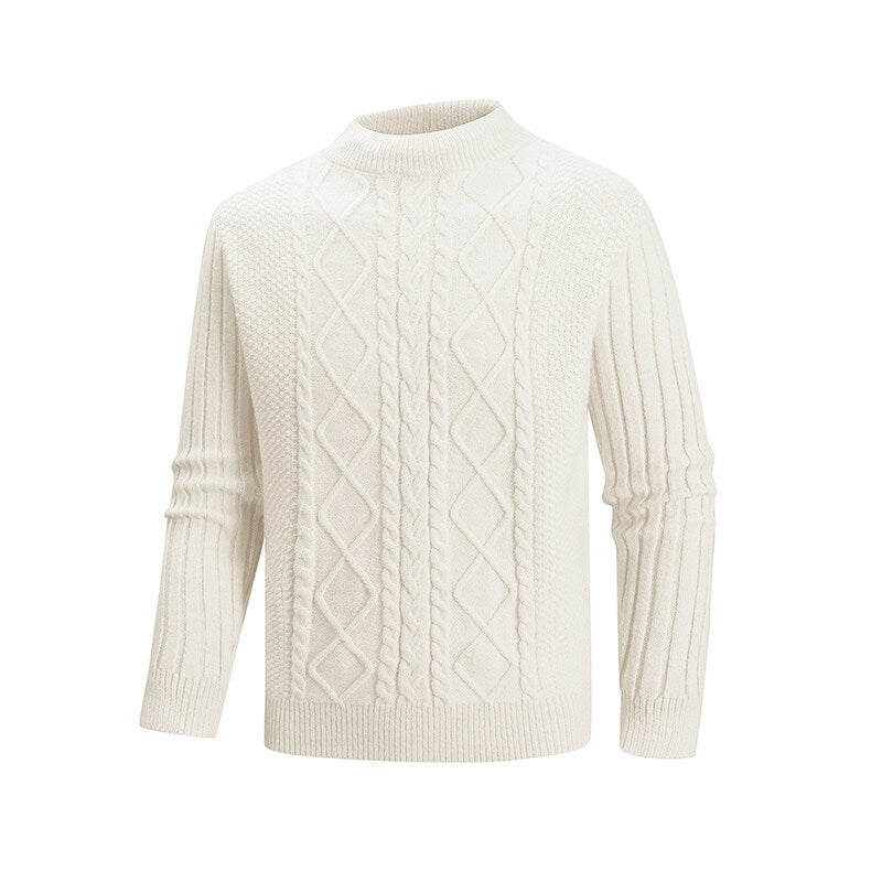 Men's fine knit turtleneck sweater with cable pattern and ribbed sleeves Mune Fashion