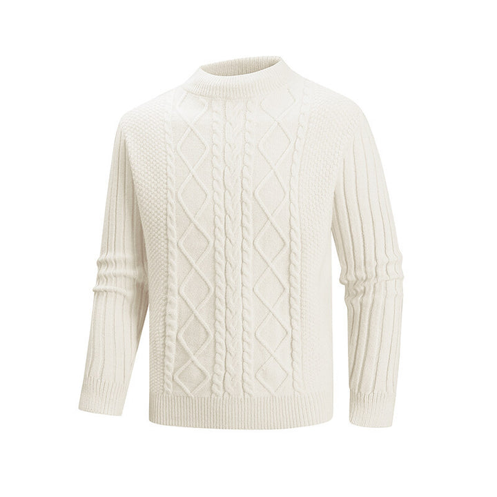 Men's fine knit turtleneck sweater with cable pattern and ribbed sleeves Mune Fashion