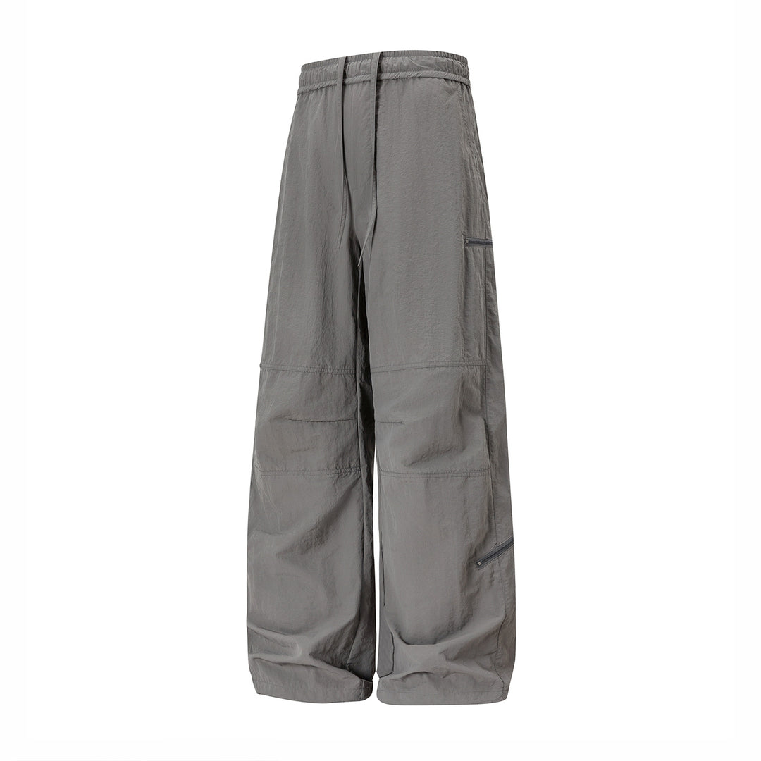 Men's Wide Cargo Pants with Elastic Waistband, Drawstring, and Zipper Pockets Mune Fashion