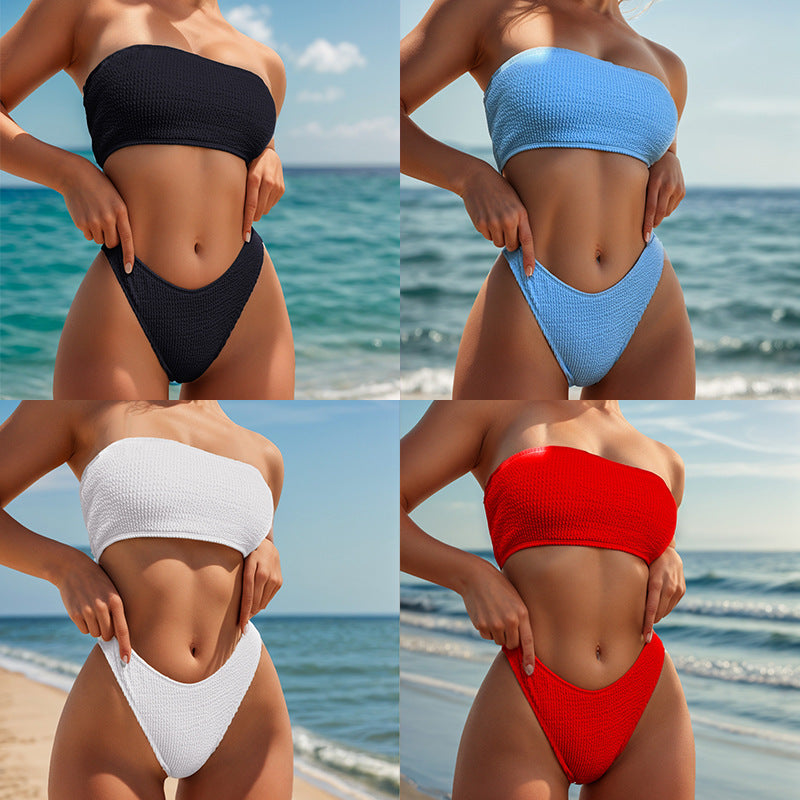 Women's triangle bikini with textured fabric and circular detail Mune Fashion