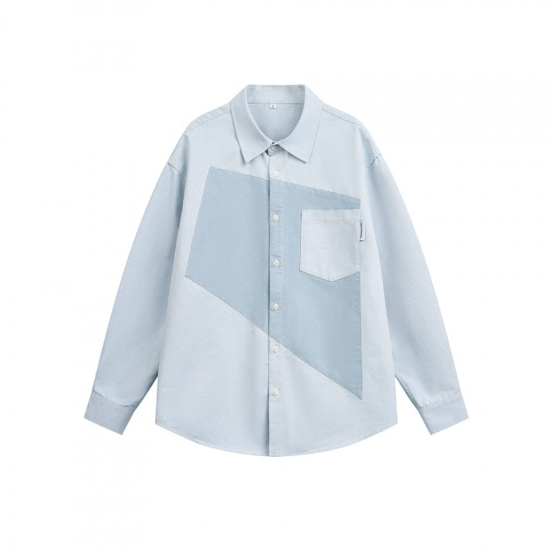 Unisex Oversized Shirt with Diagonal Colorblock and Chest Pocket Mune Fashion