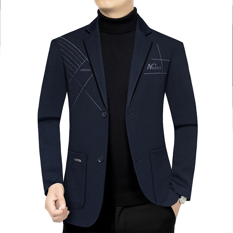 Men's Modern Textured Blazer half-lined with quilted thermo lining and chest embroidery Mune Fashion