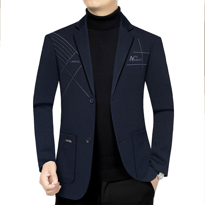 Men's Modern Textured Blazer half-lined with quilted thermo lining and chest embroidery Mune Fashion
