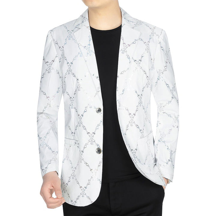 Men's Single-Breasted Casual Blazer with Artistic Scribble Print and Lightweight Lining Mune Fashion