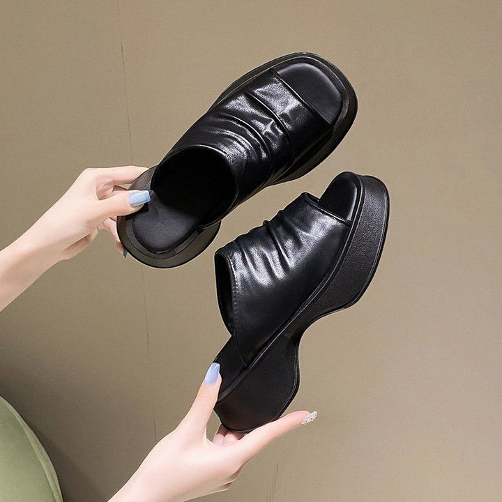 Women's Padded Platform Mules with Ruched Upper and Ergonomic Comfort Sole Mune Fashion