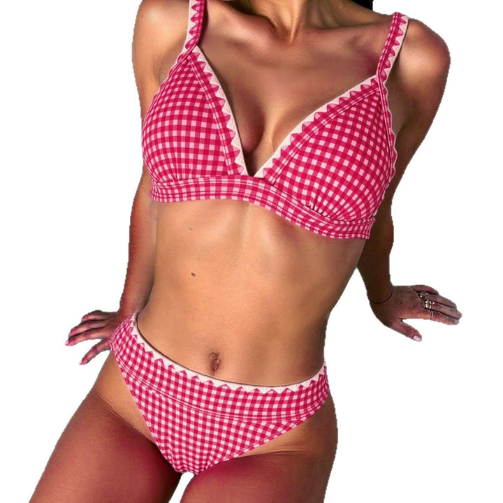 Women's Triangle Bikini with Playful Checkered Design Mune Fashion