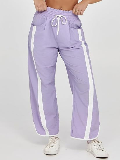 Women's nan relaxed track pants with side contrast stripe, elastic smocked waistband, and side pockets Mune Fashion
