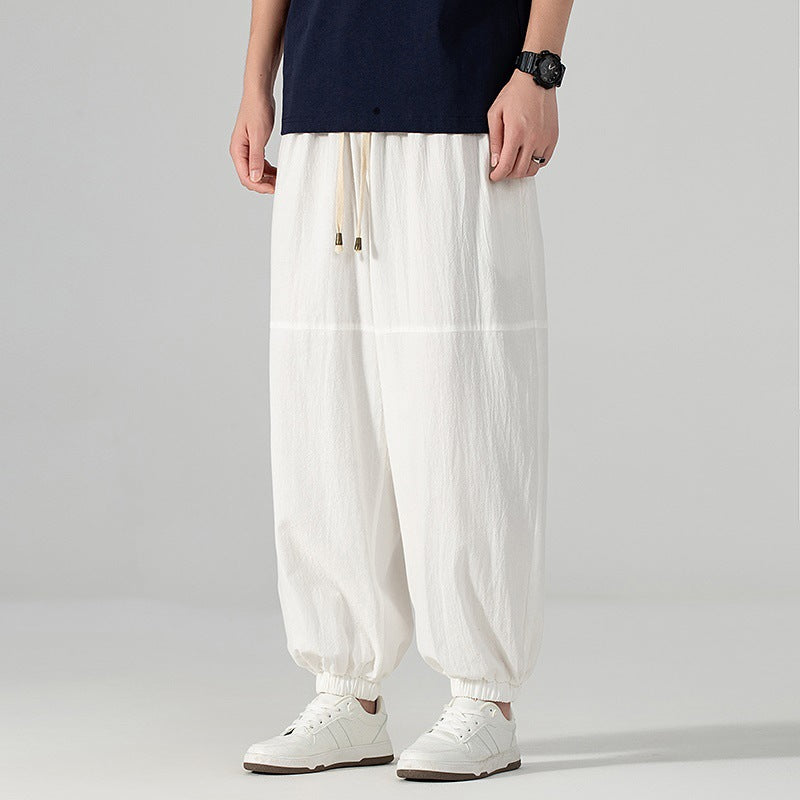 Men's loose-fitting linen-cotton sweatpants with drawstring and gathered leg cuffs Mune Fashion