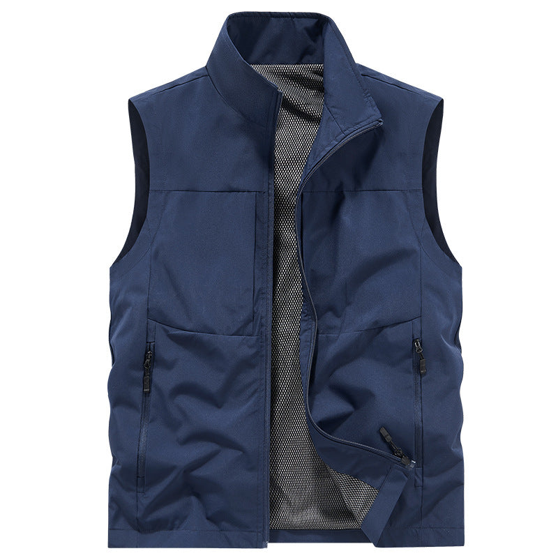 Men's Lightweight Softshell Outdoor Vest with Mesh Lining, Zipper Pockets and Stand Collar Mune Fashion