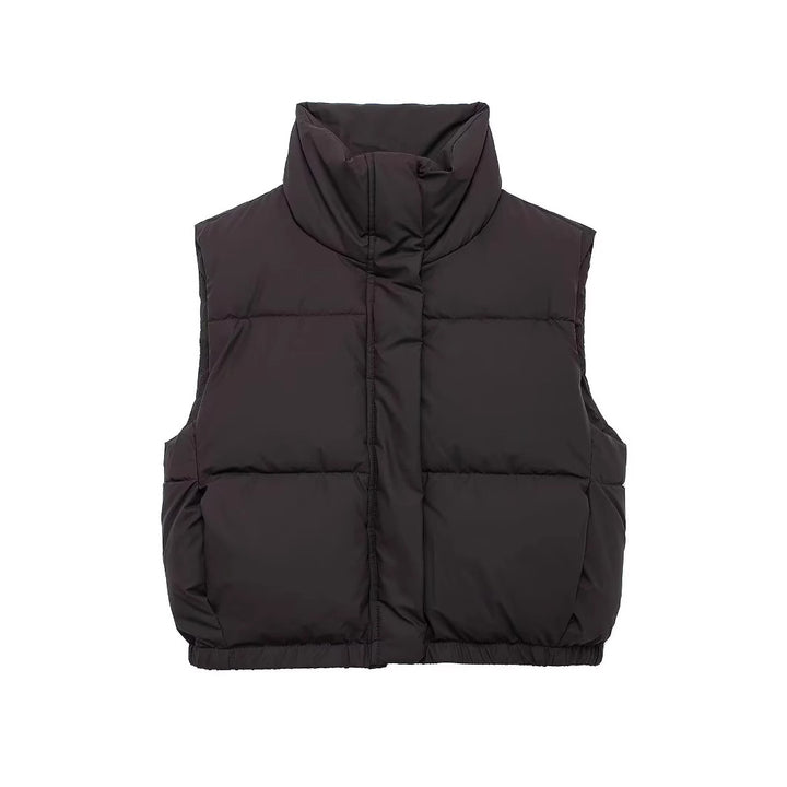 Ladies nan lightweight padded quilted vest with high stand-up collar and elastic hem Mune Fashion