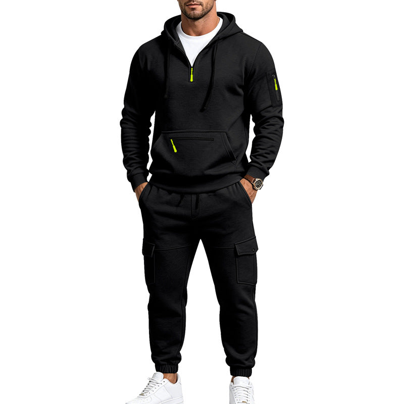 Men's Hooded Sweatset with Half-Zip, Cargo Joggers and Utility Pockets Mune Fashion
