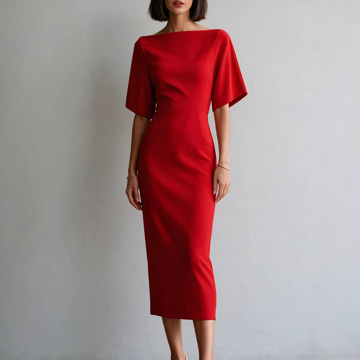 Ladies sheath dress with boat neck and kimono-like 3/4 sleeves Mune Fashion