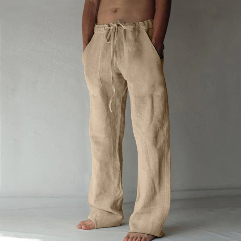 Men's relaxed linen pants with wide leg and drawstring waist Mune Fashion