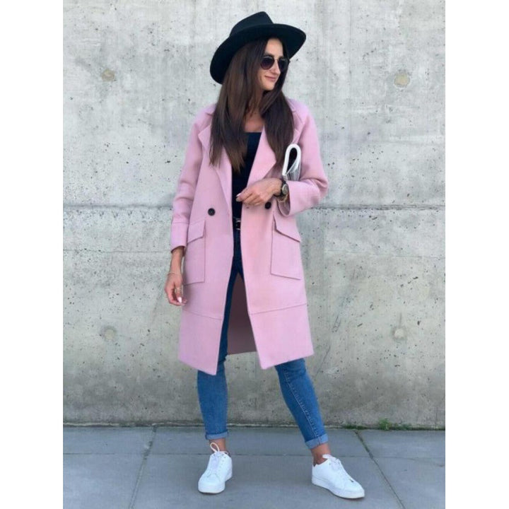 Women's Midi-Length Wool Blend Coat in Clean-Cut with Notched Collar and Patch Pockets Mune Fashion