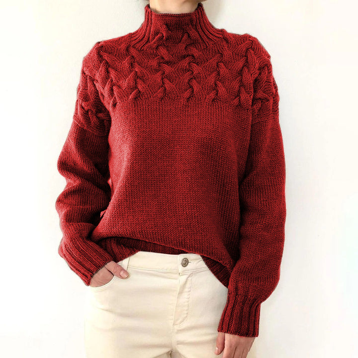 Ladies knit sweater with cable structure and high turtleneck Mune Fashion