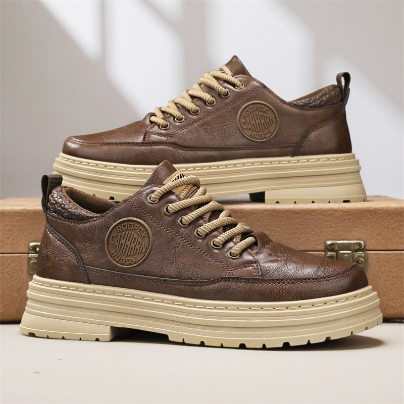 Men's robust platform leather sneakers with padded heel collar, pull tab, and grippy tread sole Mune Fashion