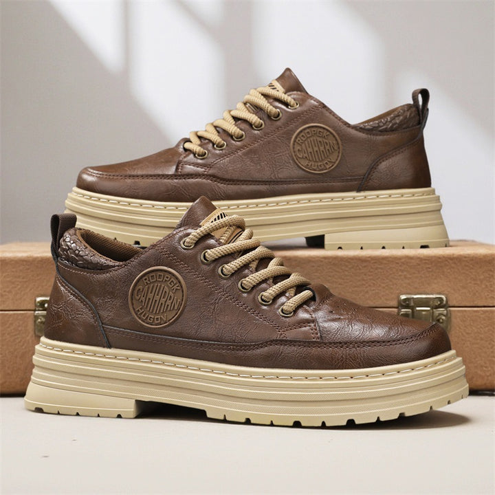Men's robust platform leather sneakers with padded heel collar, pull tab, and grippy tread sole Mune Fashion