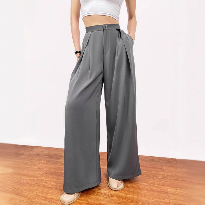 Women's Wide High-Waist Pleated Trousers with Pleats, Belt Loops and Side Pockets Drune