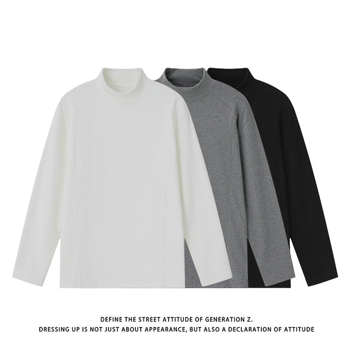Men's fine mockneck long-sleeve shirt with minimalist decorative seams and relaxed fit Mune Fashion